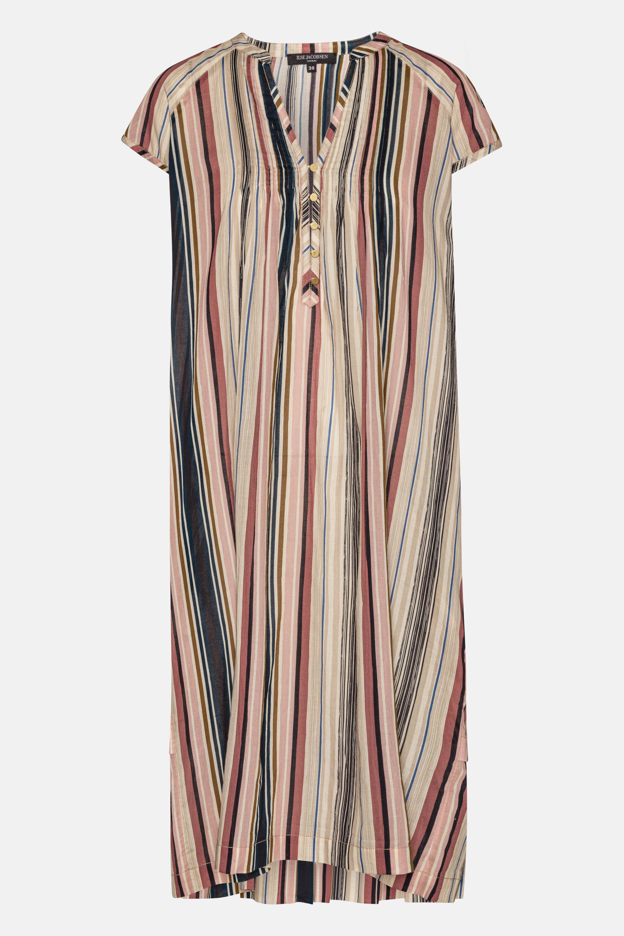 Lang Kjole med Korte Ermer Pintuck - Beige Organic Stripe
